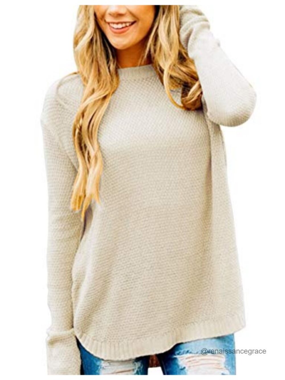 Womens Fall Crew Neck Pullover Sweater Lightweight Loose Fit Long Sleeve Knit